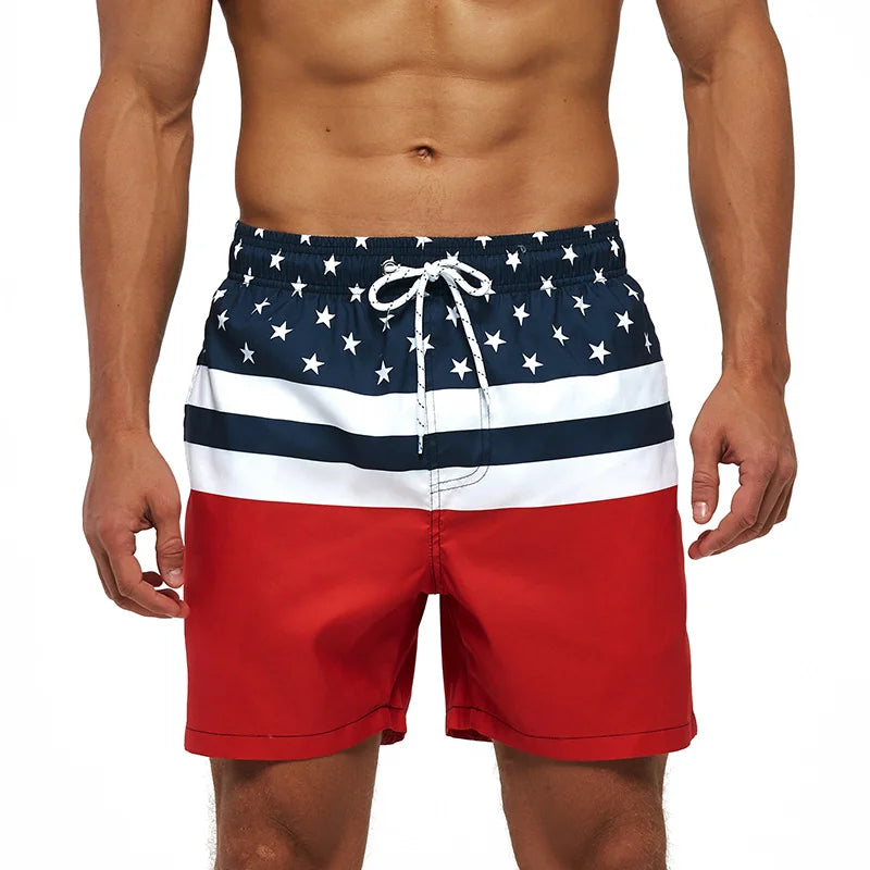 DATIFER Summer New Fashion Polyester Men Shorts Beach Quick Dry Printing Swimsuit Plus Size Mesh Liner Surfing Gym Shorts Men - Swift Odyssey