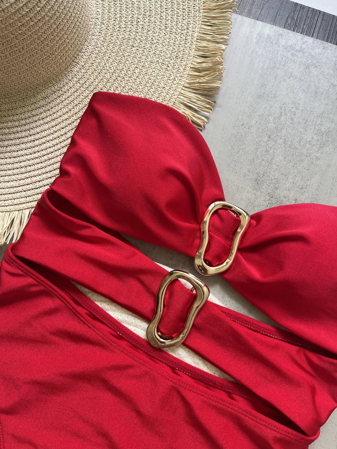 Red Hollow Out Swimwear One Piece sexy Swimsuits Women Strapless Bathing Swimming Suit Wear Bather One-Piece Suits - Swift Odyssey