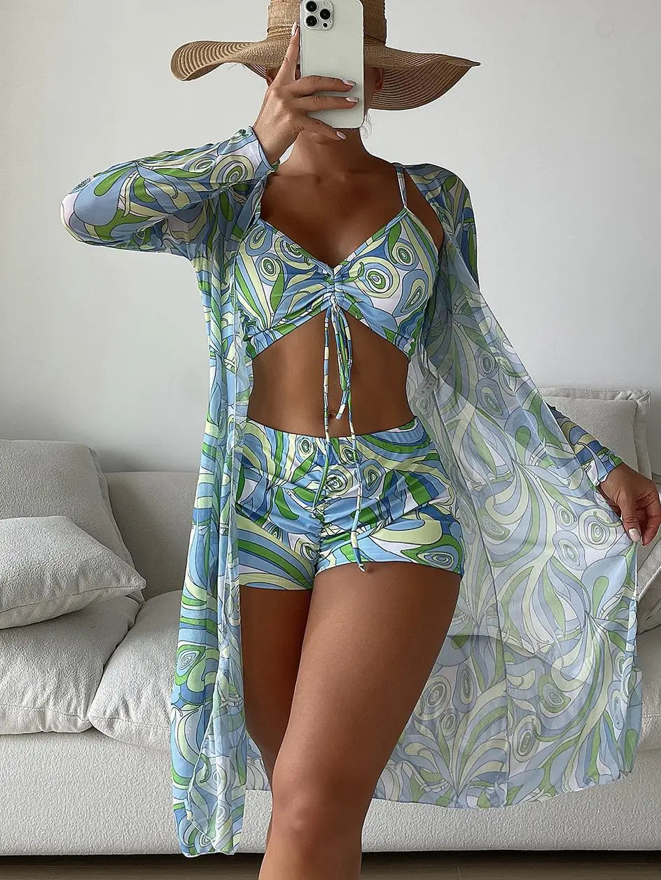 3 Pieces Sexy Print Bikini 2025 Women High Waist Swimsuit Cover Up Swimwear Female Lady Bathing Suit Swimming Summer Beachwear - Swift Odyssey