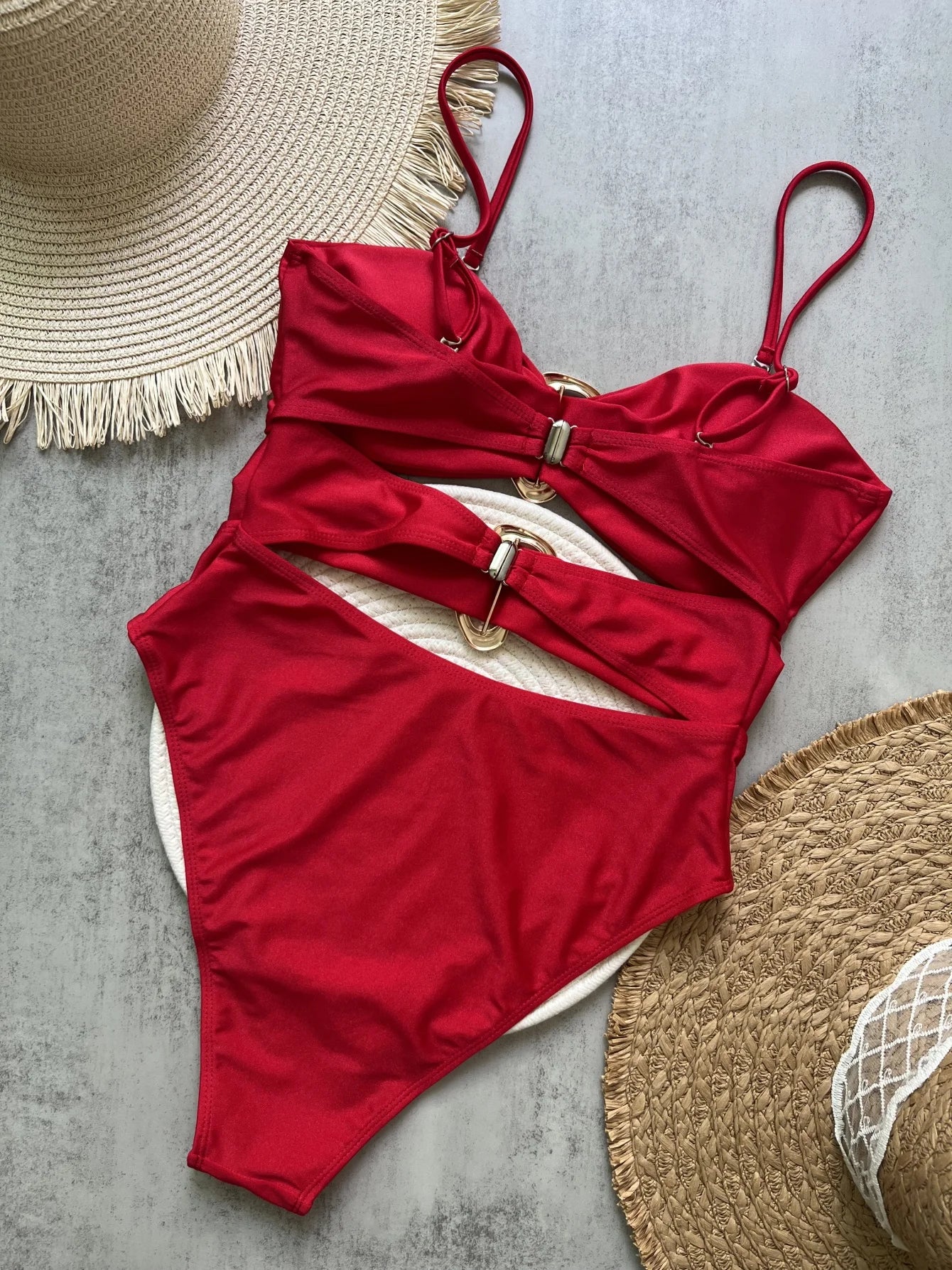 Red Hollow Out Swimwear One Piece sexy Swimsuits Women Strapless Bathing Swimming Suit Wear Bather One-Piece Suits - Swift Odyssey