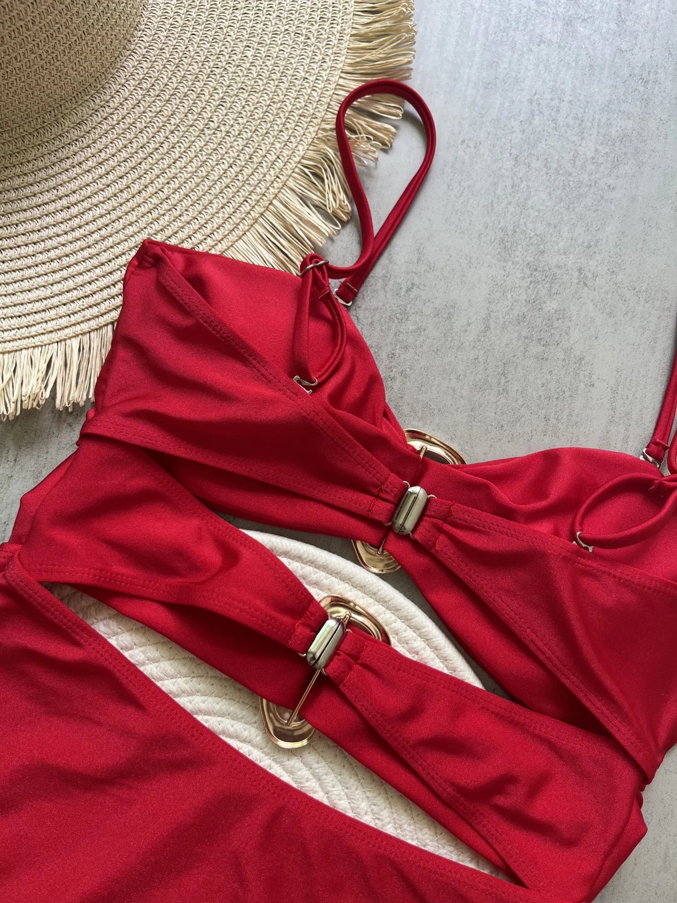Red Hollow Out Swimwear One Piece sexy Swimsuits Women Strapless Bathing Swimming Suit Wear Bather One-Piece Suits - Swift Odyssey