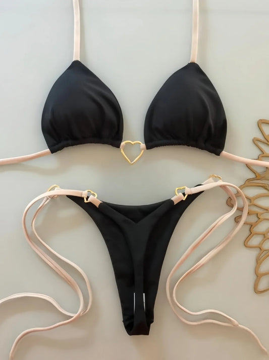 2024 New Sexy Low Waisted Bikini Set Swimsuit Female Swimwear Women Solid Strappy Beachwear Bathing Suits Brazilian biquini - Swift Odyssey