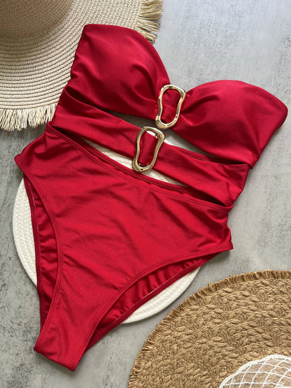 Red Hollow Out Swimwear One Piece sexy Swimsuits Women Strapless  Bathing Swimming Suit Wear Bather One-Piece Suits - Swift Odyssey